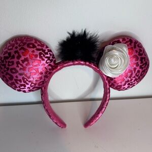 Disney Parks Pink Cheetah Flapper Feather Rose Adult Minnie Mouse Ears Headband